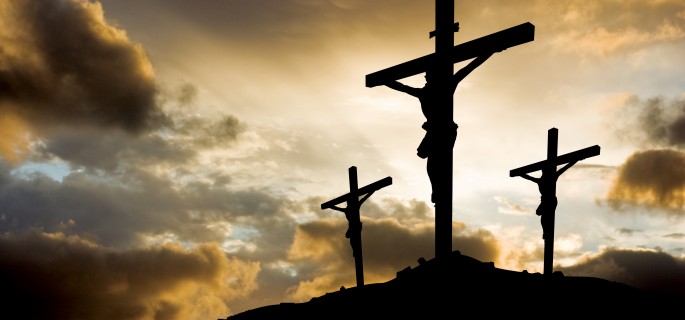 three crosses at sunset